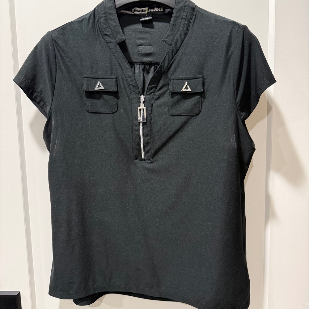 Jamie Sadock golf shirt in black with silver accents size L